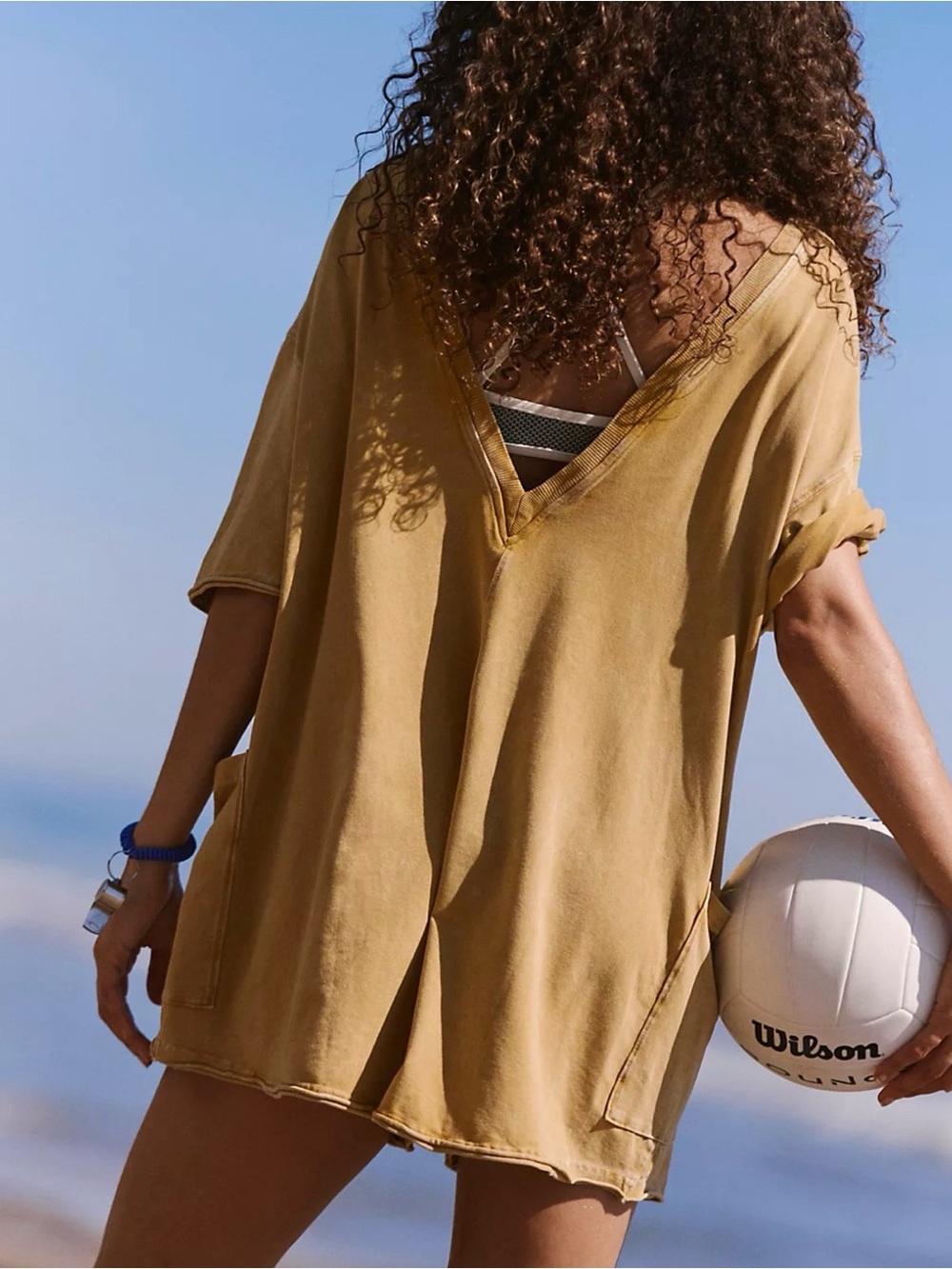 Free People Movement Hot Shot Tee Romper Dried Palm Size L - Picture 2 of 7